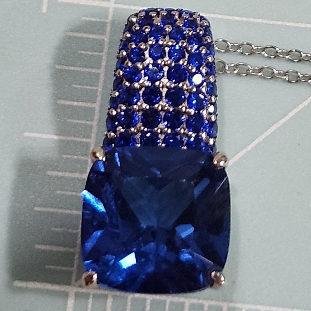 NWT JTV Blue Lab Created Spinel Rhodium Over Sterling Silver Pendant On Chain